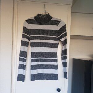 Questions Sweater Turtleneck Silver and Black stipes Size PL